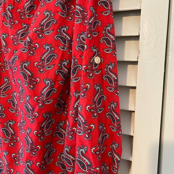 Talbots size 6 Paisley Patterned Americana Red Business Casual Button Down Shirt - Picture 10 of 11